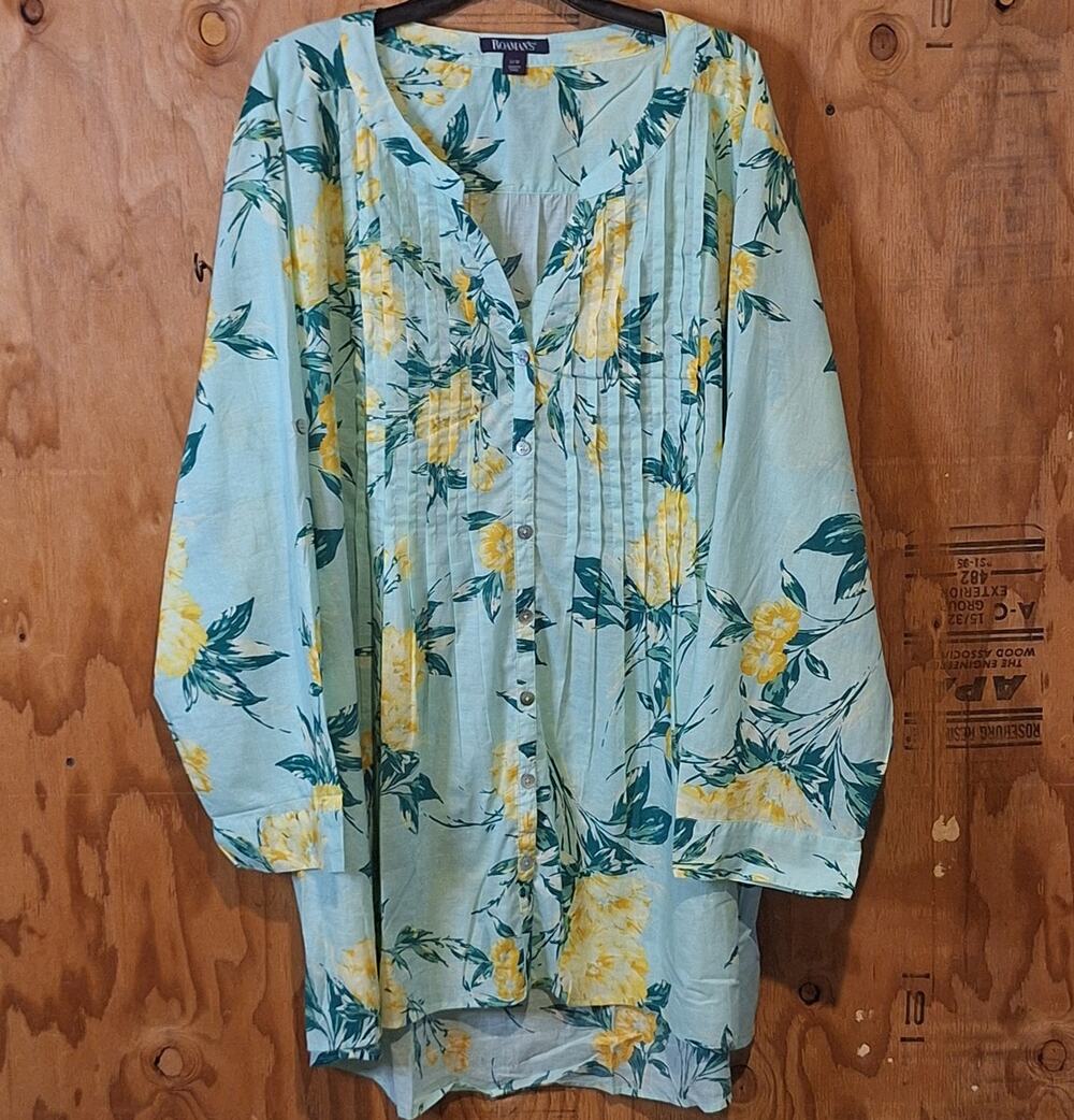 Roaman's Shirt Women's 32W Tropical Floral Coastal Beach Summer Spring Coconut